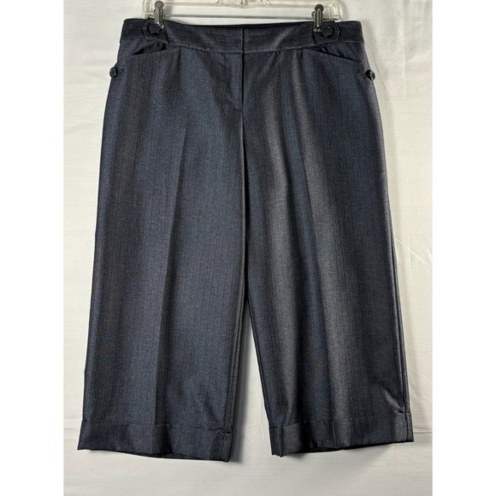 The Limited Cassidy Fit Blue Herringbone Wide‎ Leg Cropped Cuffed Dress Pants 10